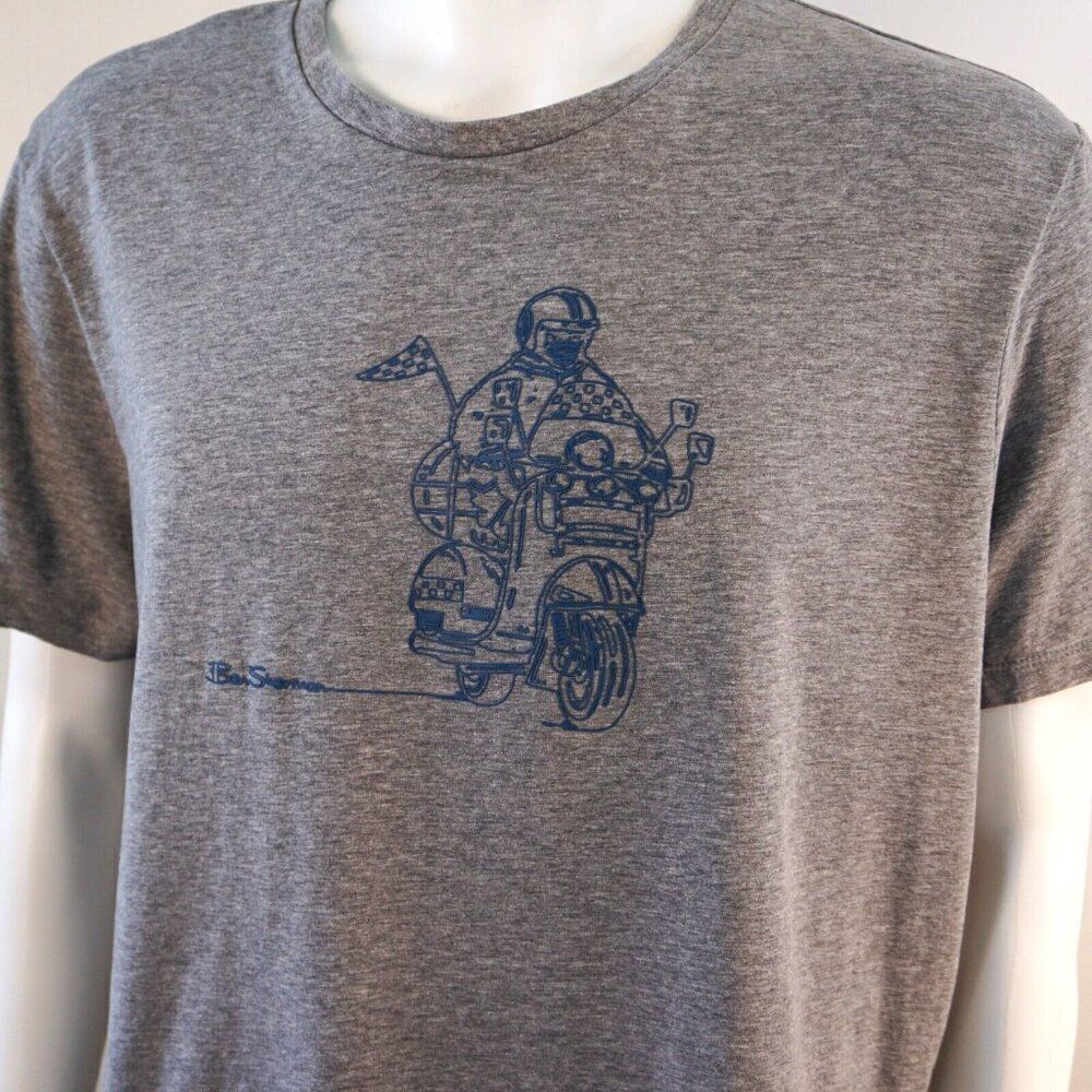 Ben Sherman T Shirt Mens XL Gray Graphic Motorcycle Print Short Sleeve